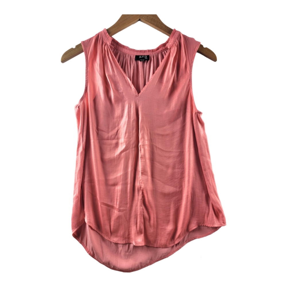 ana Ruffle Flowy Tank Top Coral Orange Womens XS V-Neck Colorful Artsy Beachy